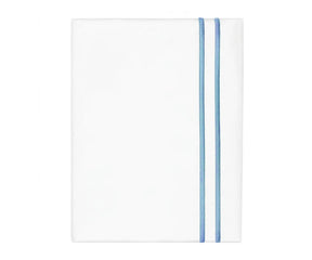 White cotton flat sheet with light blue double line embroidery border