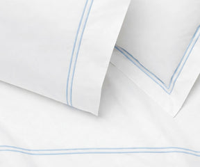 light blue embroidered flat sheet cotton percale soft blue bedding double line stitch hotel style flat sheet