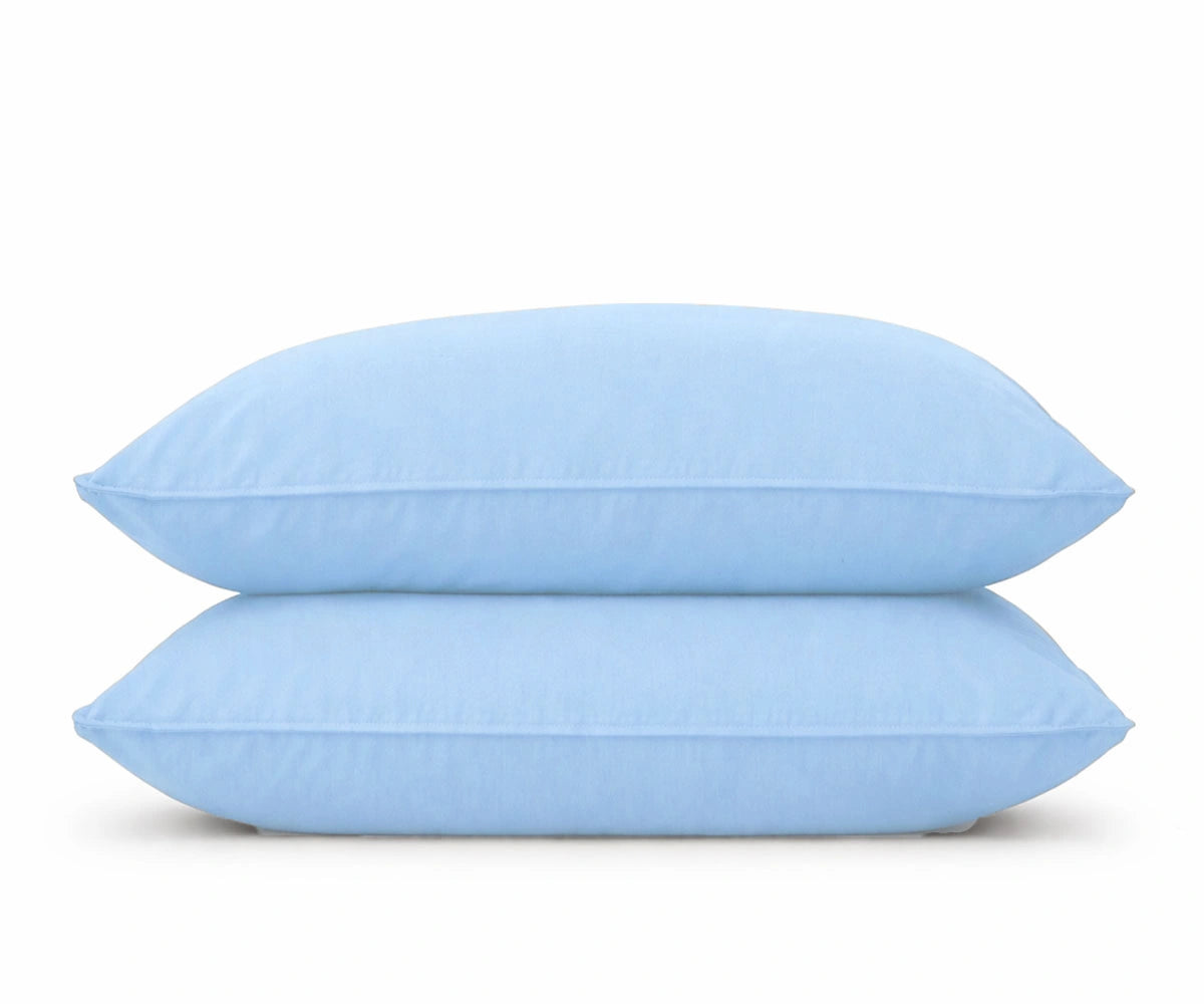 Set of two light blue cotton pillow case with a classic flange edge, providing a crisp and clean look for standard bed pillows