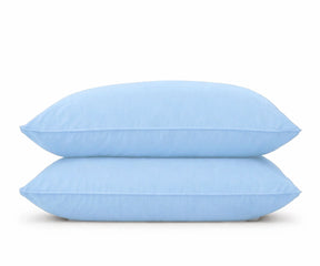 Set of two light blue cotton pillow case with a classic flange edge, providing a crisp and clean look for standard bed pillows