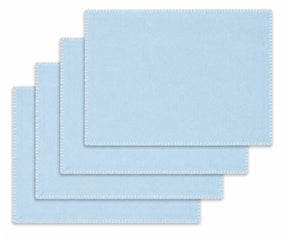 Light Blue with White Stitch Cotton Placemats, reusable rectangle table placemats for modern dining room décor