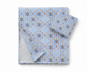 Hotel-style bedding sheet set with floral trellis pattern in pastel blue, includes pillowcases