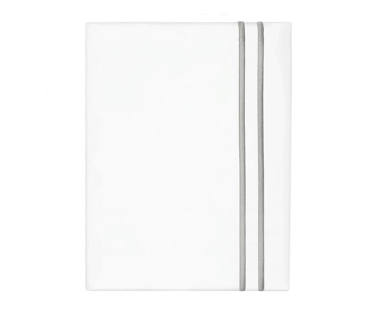 White cotton flat sheet with light grey double line embroidery border