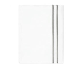 White cotton flat sheet with light grey double line embroidery border