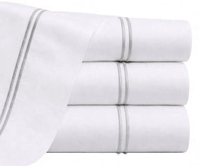 light grey embroidered flat sheet cotton percale modern grey bedding double line stitch hotel style flat sheet