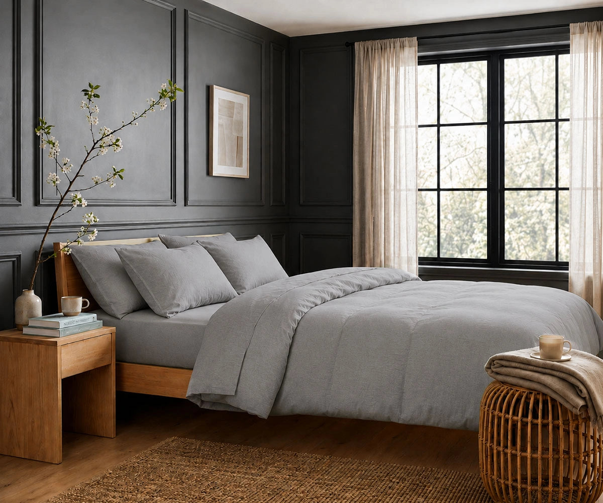 Soft grey flax linen duvet cover for contemporary bedrooms and premium hotel style bedding comfort, linen duvet cover set for minimalist luxury bedroom decor
