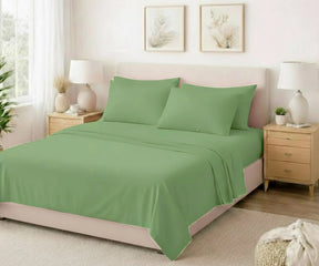 Matcha green 100% European flax linen bedding set with deep pocket fitted sheet for king and queen beds