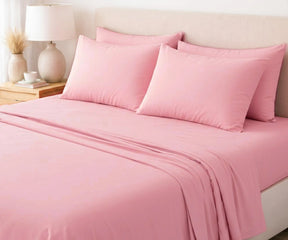 Light pink European flax linen sheet set, soft romantic luxury bedding for modern bedroom styling