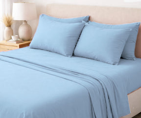 Sky blue 100% European flax linen bedding set with deep pocket fitted sheet for modern decor