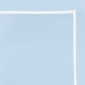 Light blue cotton tablecloth rectangle with white embroidered design for dining and weddings