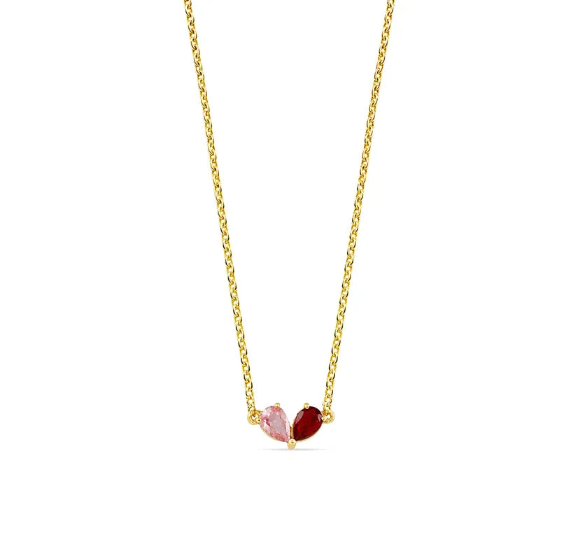 Lightweight yellow gold toi et moi pendant necklace with Ocean Topaz and Citrine Shine stones