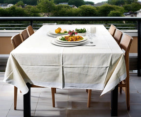 Breathable cotton beige tablecloth ideal for everyday and festive occasions