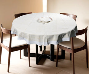 beige round printed tablecloth 