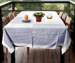 Blue Block Print Tablecloth