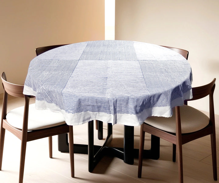 Blue round printed tablecloth