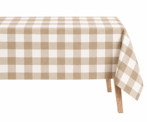 Beige gingham linen tablecloth with a timeless checkered pattern
Neutral linen tablecloth for elegant dining and special occasions