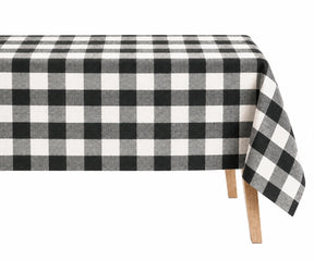 Black gingham linen tablecloth for rectangular dining table with classic checkered pattern