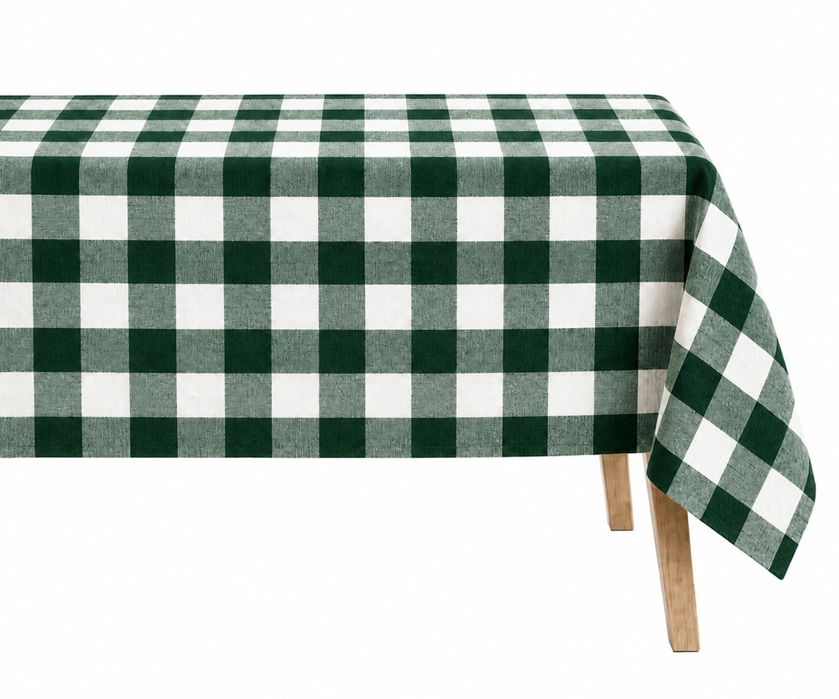 Green gingham linen tablecloth bringing natural charm to the dining table, Plaid linen tablecloth for everyday dining and outdoor entertaining