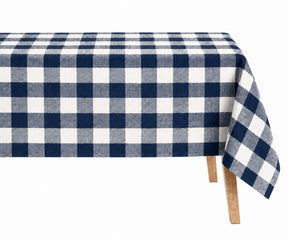 Navy blue gingham linen tablecloth for dining table, Checkered linen tablecloth for entertaining and everyday meals  