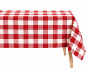 Red gingham linen tablecloth for rectangular dining table with classic checkered pattern