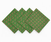 Green floral block print linen napkins for dining table