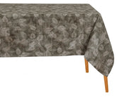 Elegant printed rectangle linen tablecloth with botanical pattern displayed on a dining table