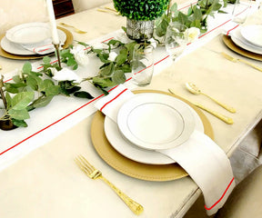 Cotton table runner designed to complement any decor.