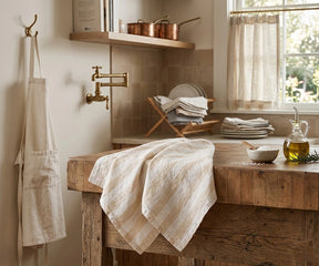 Beige striped linen tea towels luxury kitchen linen towels crafted from pure linen for everyday use