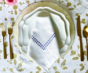 White Dinner Napkins - Dot Embroidery Napkins