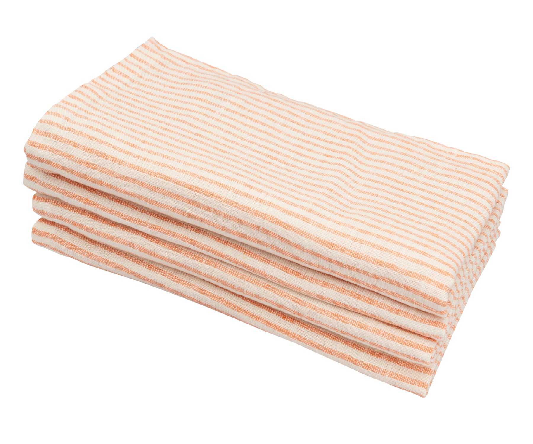 Orange fabric napkin folded beside a plate and fork for a casual dining setup