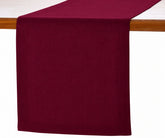 Burgundy linen table runner made from 100% natural linen, elegant and durable, perfect for dining tables, weddings, or festive décor, available in multiple sizes for both casual and formal settings.