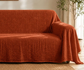 Rust linen sofa cover, washable reusable couch cover for furniture protection from spills, stains, dust, pet hair, and everyday wear