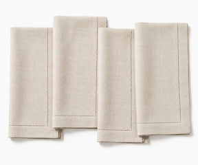 Natural linen napkin with hemstitch border and mitered corners, soft reusable table napkin for elegant dining
