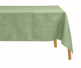 Sage green 100% linen tablecloth for rectangular dining tables, elegant European linen tablecloth for weddings, dinner parties, and everyday dining décor.
