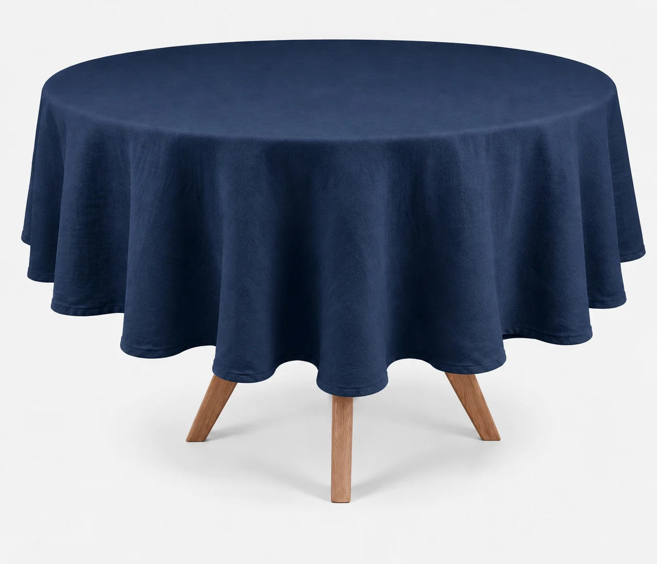 Navy blue round linen tablecloth made from 100% natural linen for elegant dining table decor
