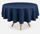 Navy blue round linen tablecloth made from 100% natural linen for elegant dining table decor