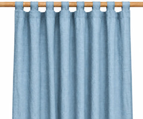 Dusty blue tab top linen curtains, soft 100% linen window treatment for coastal bedrooms and living rooms, ideal for an airy and calming home.