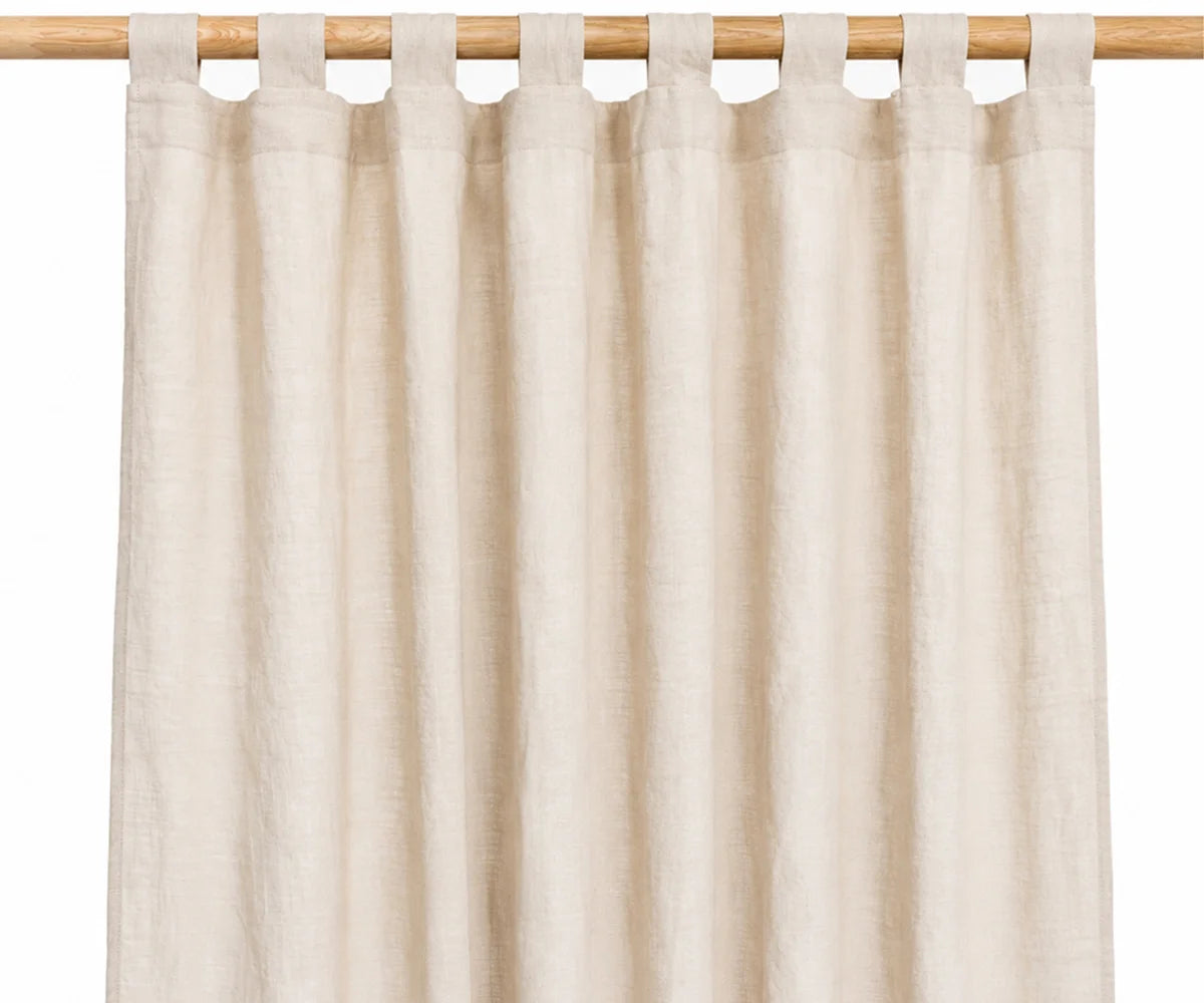 Natural linen tab top curtains, 100% linen window panels for farmhouse and coastal home décor, breathable curtains for living room and bedroom