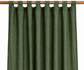 Olive green 100% linen tab top curtains for living room and bedroom, earthy green linen window panels for farmhouse décor