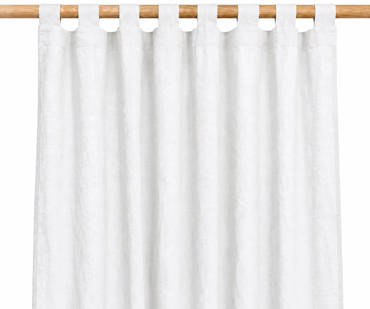 White linen tab top curtains, 100% linen window panels for living room and bedroom, breathable solid curtains for natural home décor