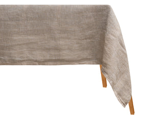 Linen tablecloth for a comfortable and breathable dining experience.