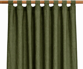 Olive green 100% linen tab top curtains for living room and bedroom, earthy green linen window panels for farmhouse décor