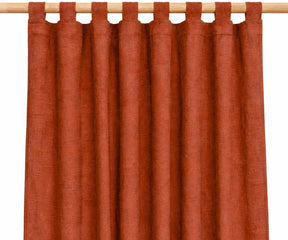 Rust-colored linen curtains with tab top loops, 100% linen window panels for boho bedrooms, farmhouse living rooms, and warm earthy interior décor