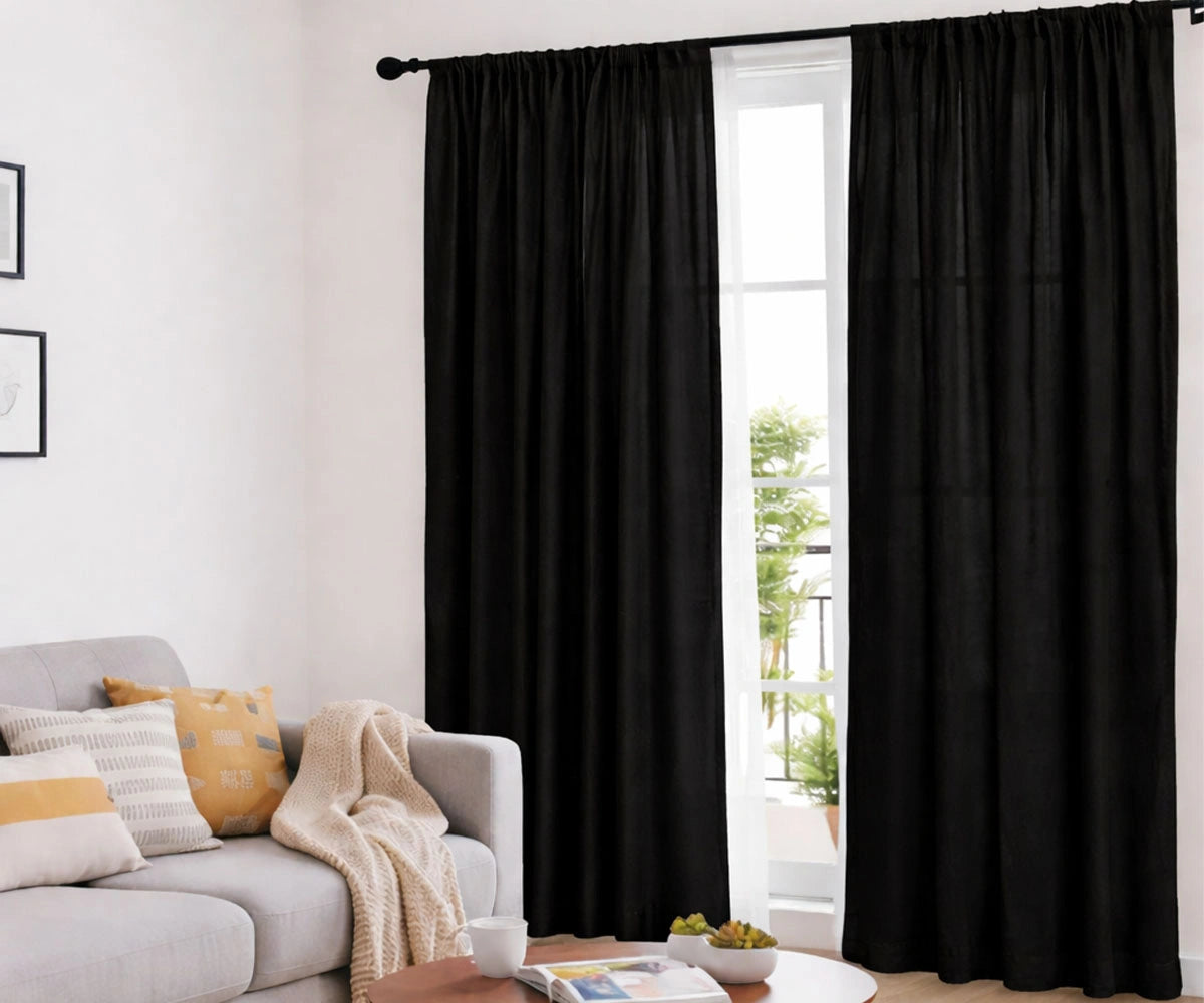 Black cotton blackout curtains for modern living room