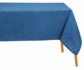 Classic blue printed 100% linen textured rectangle tablecloth for everyday dining table and coastal home décor styling