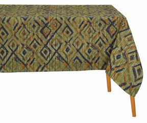Earthy olive textured linen rectangle tablecloth for warm rustic dining table décor and natural home styling