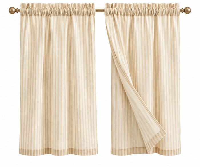 Striped linen kitchen curtains for windows, 100% linen café curtains set of 2, kitchen windows with light filtering privacy