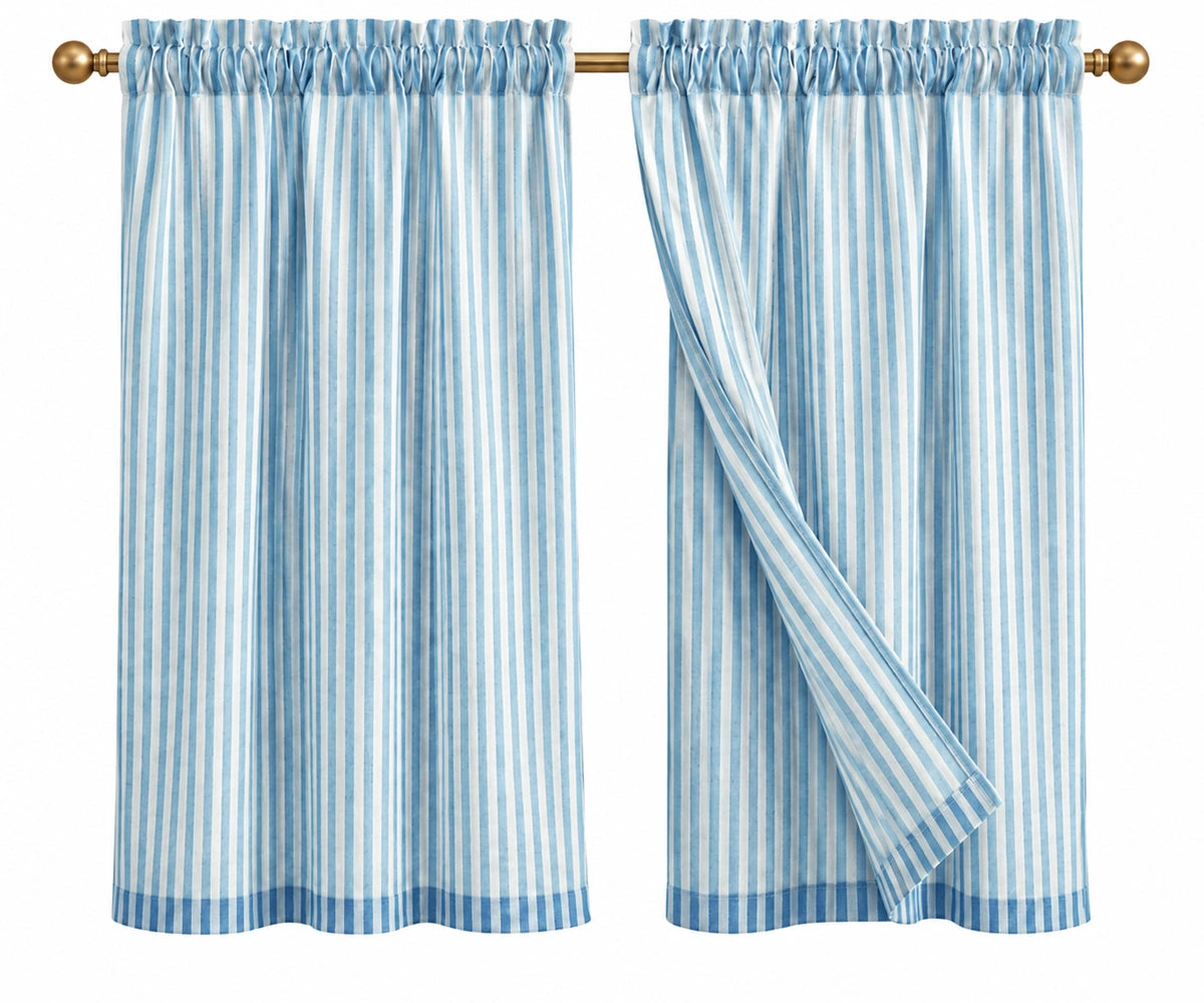 Blue linen café curtains for kitchen windows, set of 2
Short blue linen tier curtains for small windows with soft natural light filtering