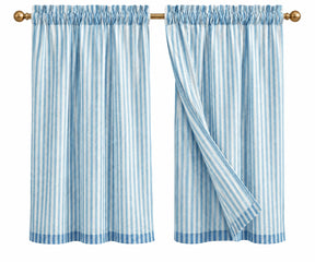 Blue linen café curtains for kitchen windows, set of 2
Short blue linen tier curtains for small windows with soft natural light filtering