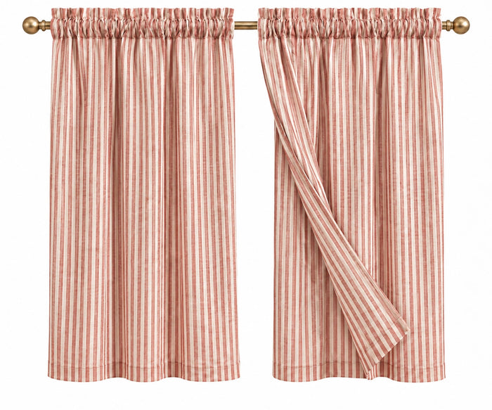 Red linen café curtains for kitchen windows, set of 2. Short red linen tier curtains for small windows with soft natural light filtering